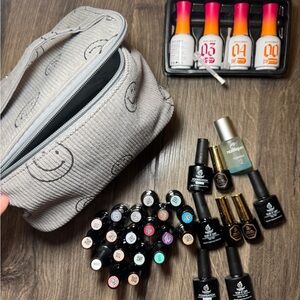Gray Smiley Face Cosmetic Bag with Nail Polish Set